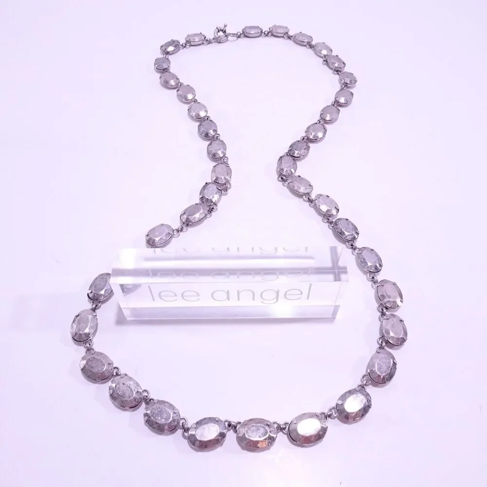 Lee Angel Neiman Marcus PIPER Antique Silver Bubble Oval LONG Necklace NWT 289
